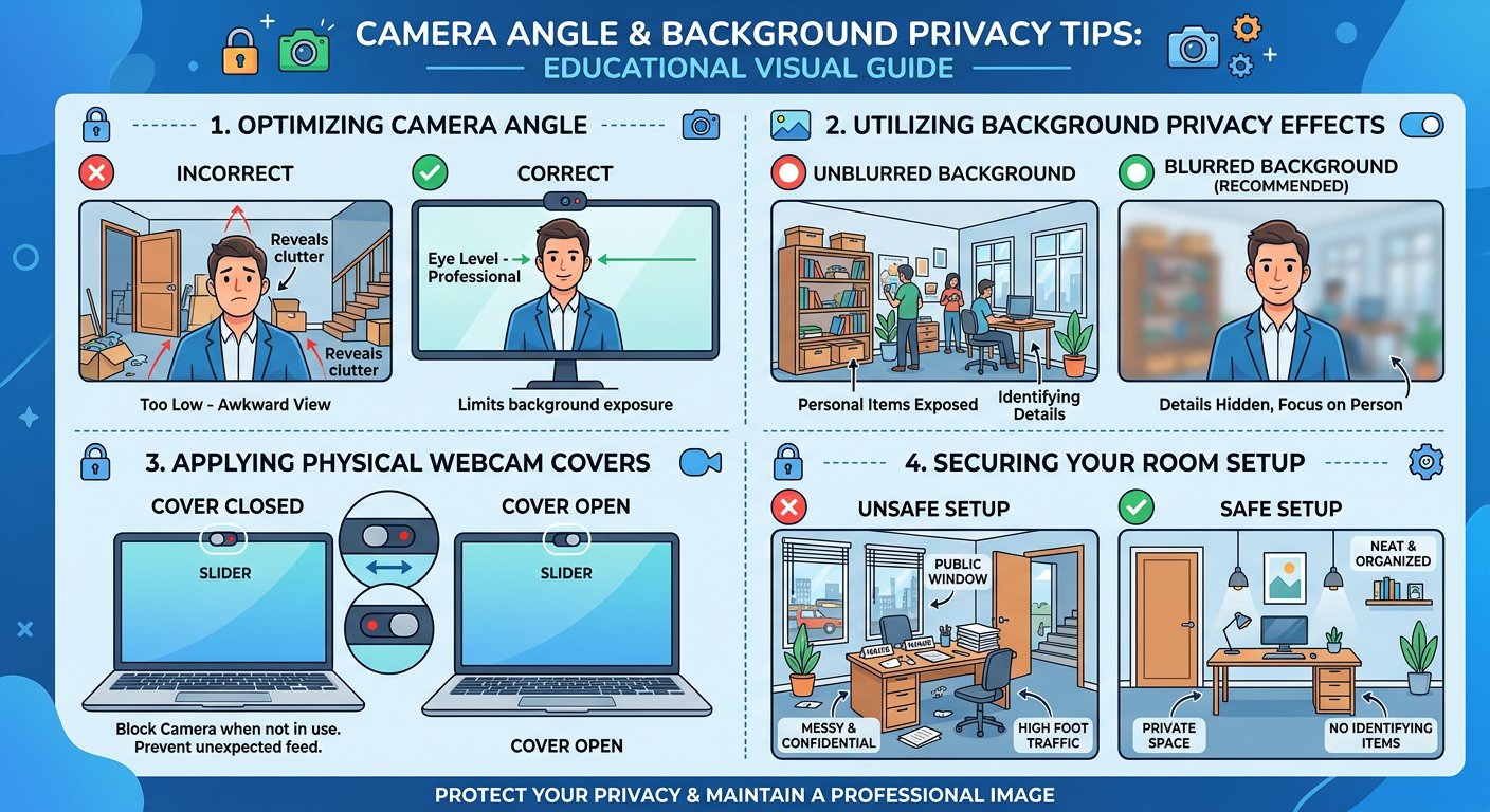 Camera angle and background privacy tips
