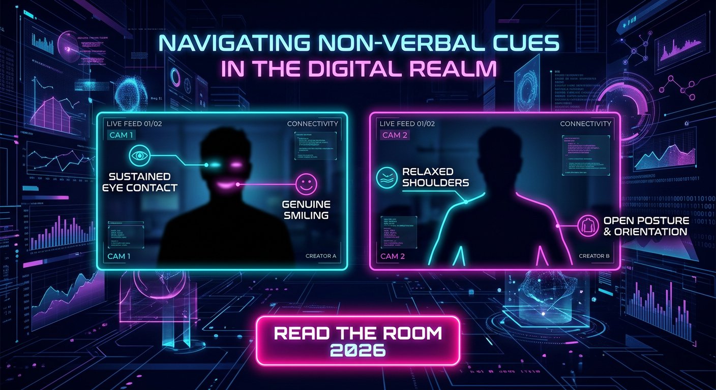 Technical diagram showing non verbal body language cues and green light signals over adult webcam chat in 2026