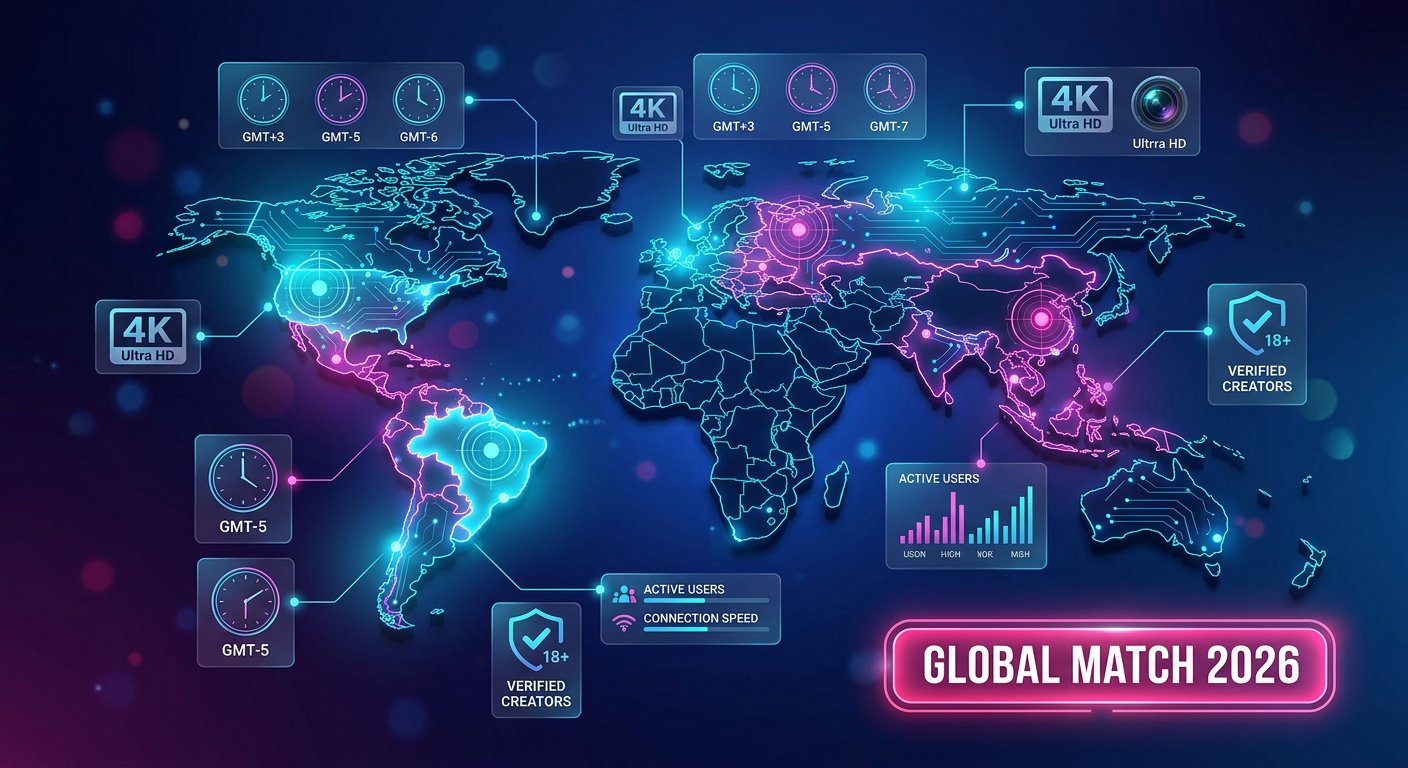 Infographic world map highlighting geolocation filter targets for international video chat in 2026