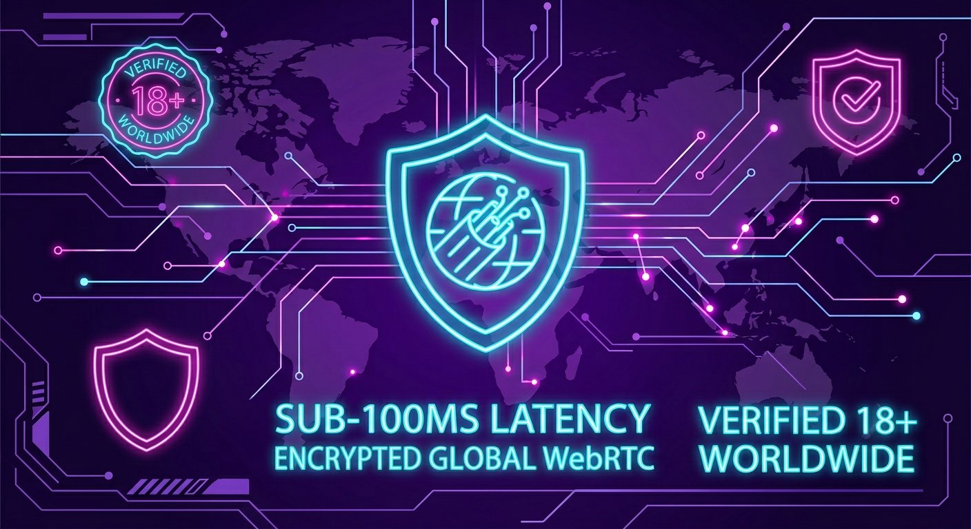 Cybersecurity privacy shield protecting international WebRTC video chat routing across global networks in 2026