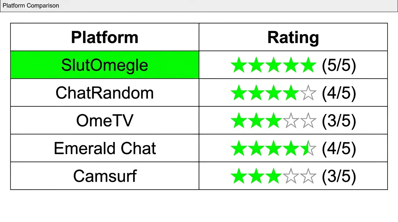 Comparison chart of 15 Omegle alternatives tested SlutOmegle winner 5 stars 2026