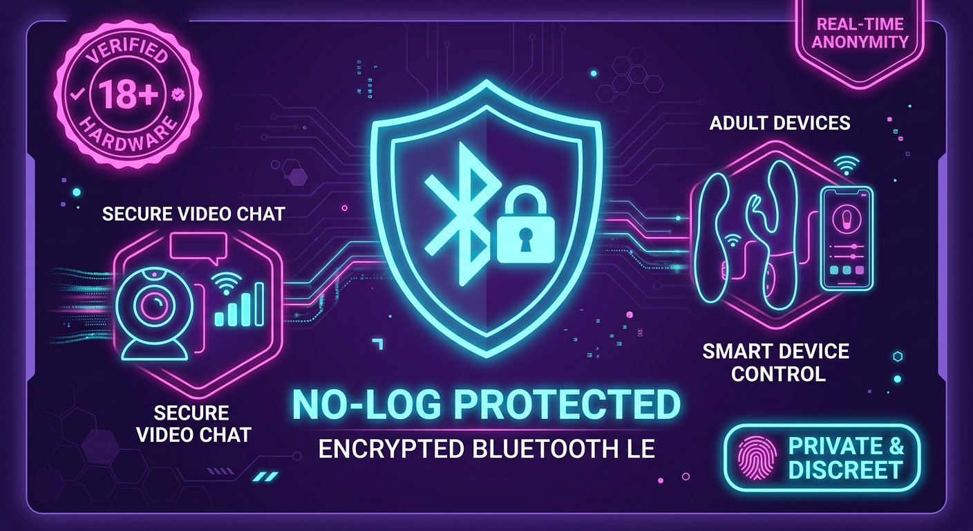 Cybersecurity shield protecting Bluetooth Low Energy adult smart toys during live online video chat