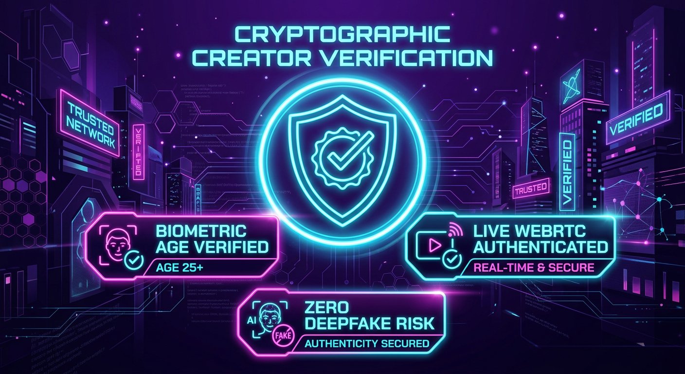 Cryptographic biometric verification security shield badge for authentic adult content creators in 2026